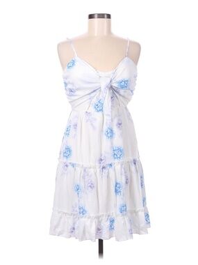 Ecowish Blue and White Floral Tie-Front Dress